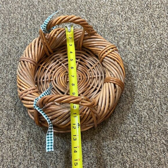 VTG, Mid-Century Japanese Rattan Natural Woven Basket 2 Handles Round Tray MCM - Picture 7 of 11